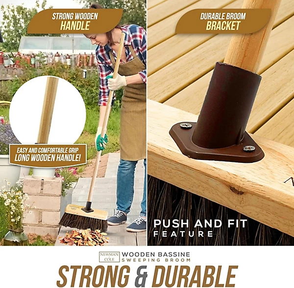 Yard Brush with Stiff Natural Wood.